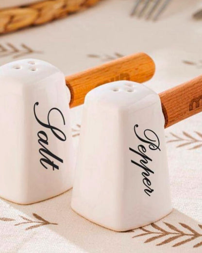 Salt Shaker Set With Wooden Handle & Bamboo Base