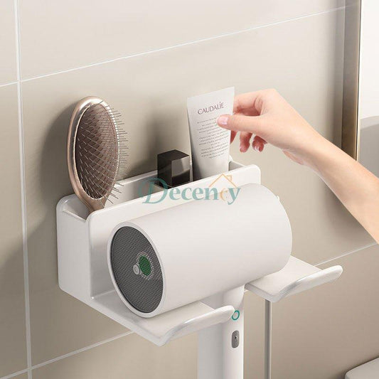 Wall Mounted Hair Dryer Holder With Phone Organizer