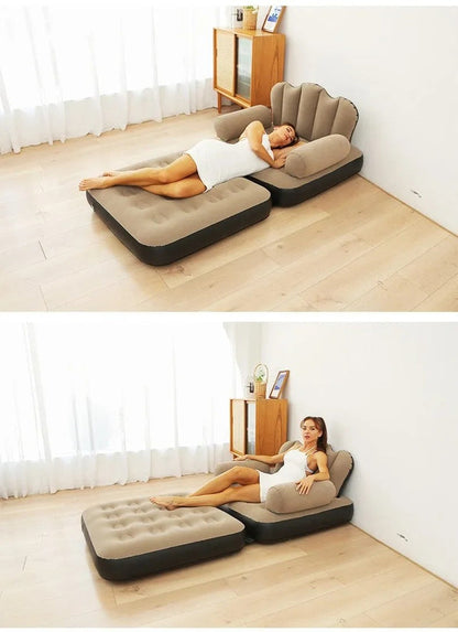 Modern Inflatable Lazy Sofa Chair – Comfortable Brown Fabric Air Lounger
