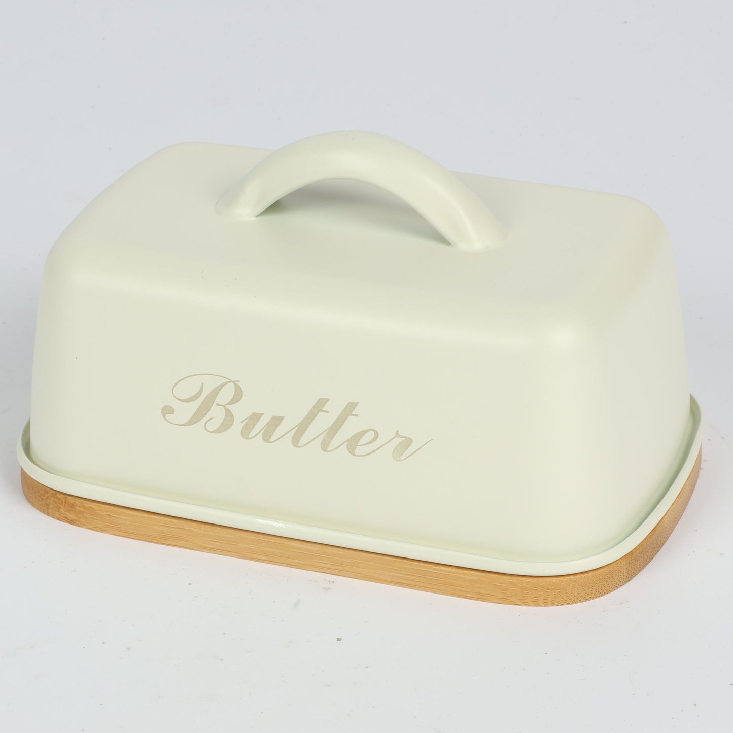 LuxeSeal Metallic Butter Dish with Wooden Base – Airtight