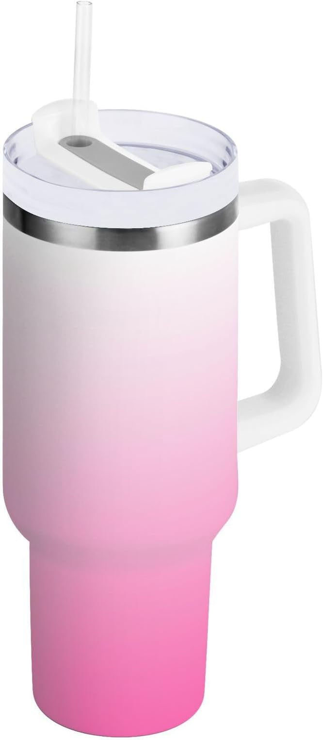 40OZ Tumbler "White Pink Glitter Flask"