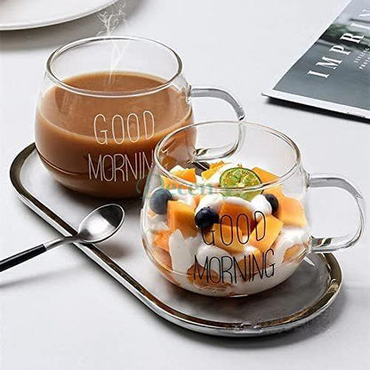 Clear Coffee Cup Cereal Glass Cup Good Morning Mug