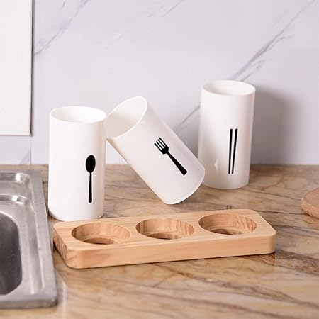 Cutlery holder wood tray plastic holder