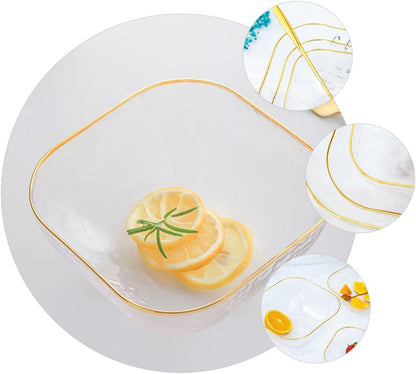 1 Pcs Crytal Fruit Vegetables Bowl Large Gold Rimmed