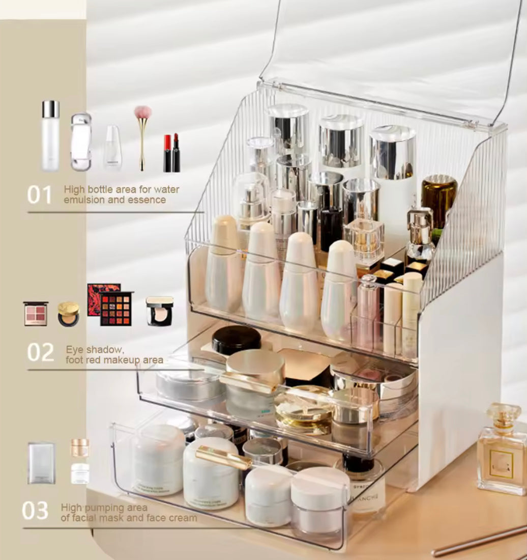 Transparent Desk Makeup Organizer Box With Drawers