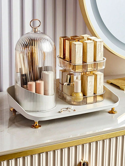 Rotating Cosmetic Brush with Lipstick Organizer