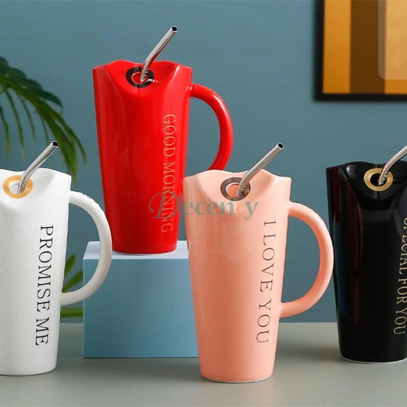 400 ml Creative Ceramic Mug With Steel Straw - Decency