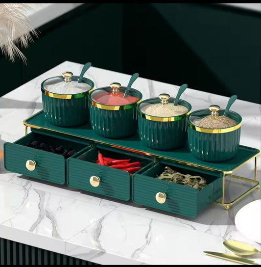 Luxury Double Layer Kitchen Spice Rack with Metal Gold Stand