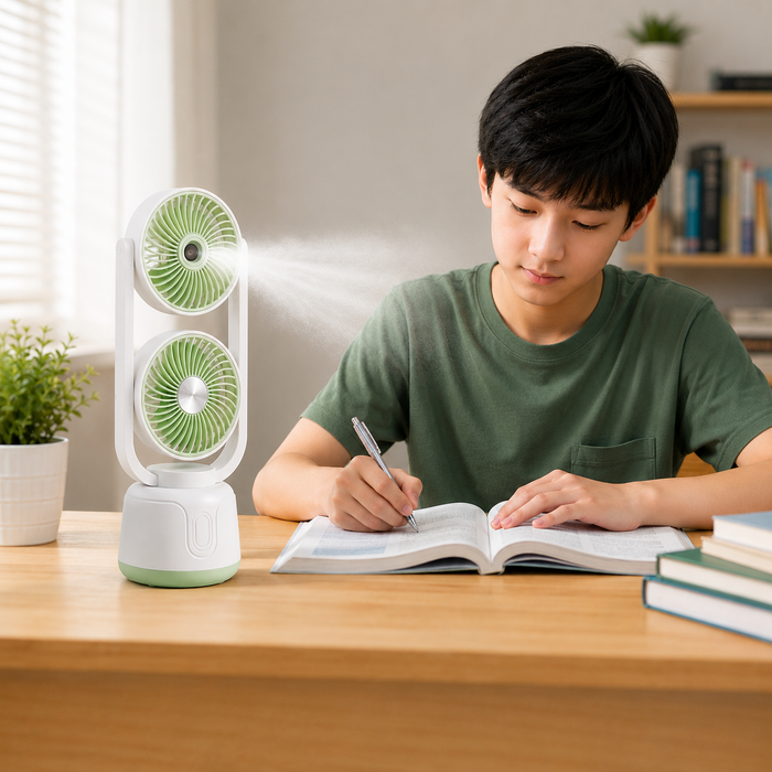 2-in-1 Dual Head Rechargeable Cooling Mist Fan