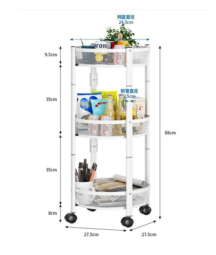 Three-tier Kitchen Large-capacity Storage Rack Foldable Floor Rack with Wheels