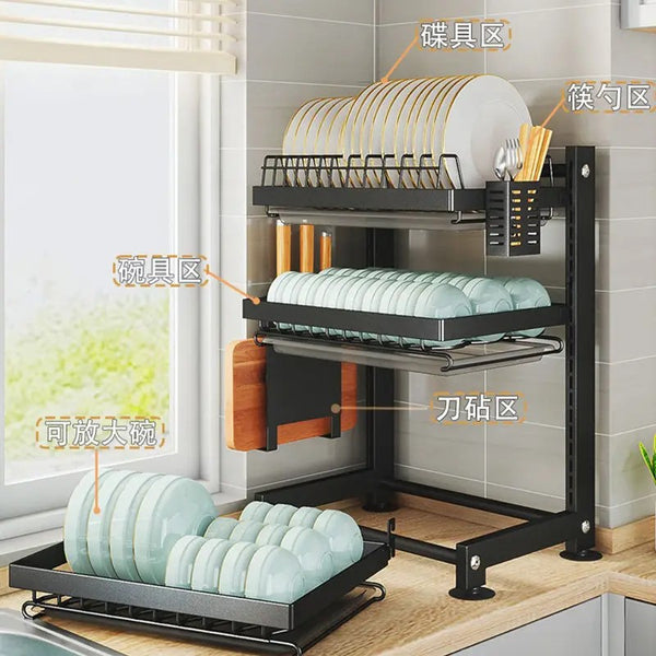 Adjustable Multi-Layer Kitchen Dish Rack – Drainage & Floor-Height
