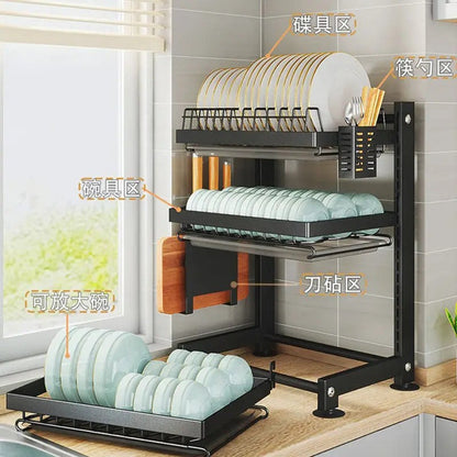 Adjustable Multi-Layer Kitchen Dish Rack – Drainage & Floor-Height