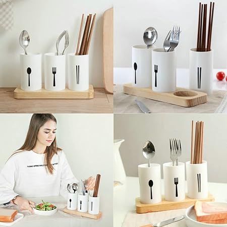 Cutlery holder wood tray plastic holder