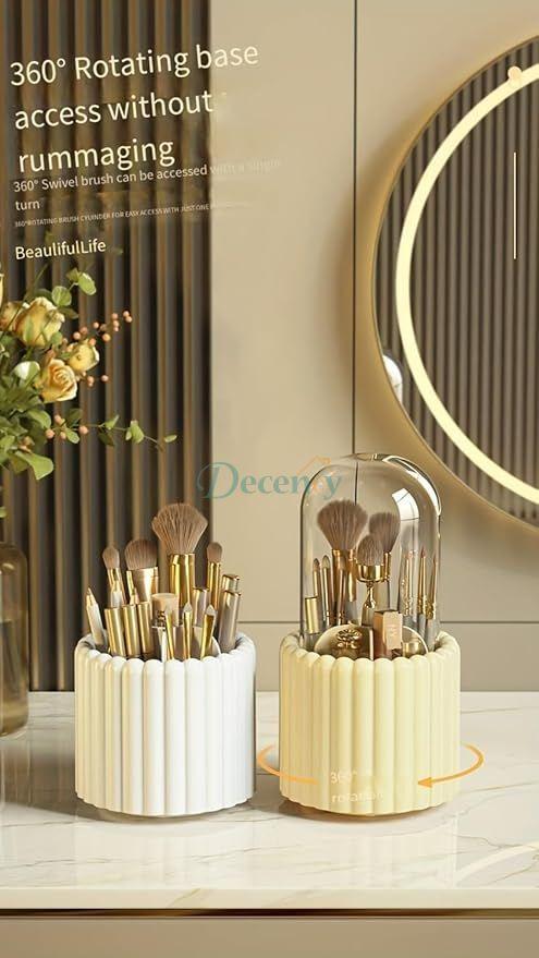 360° Dustproof Rotating Makeup Brush Set Holder with Lid