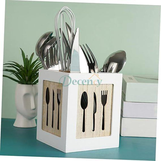 Tabletop Utensil Organizer – Wooden Storage Holder Stylish Countertop Solution for Cutlery, Tools & More