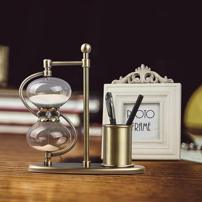 Metal Pen Holder Hourglass Timer