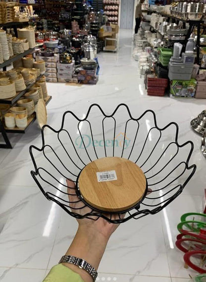 Metal Fruit Plate Wooden Base Elegant Fruit and Vegetable Storage