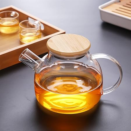 Heat Resistant Glass Tea Infuser Pot With Wooden Cover