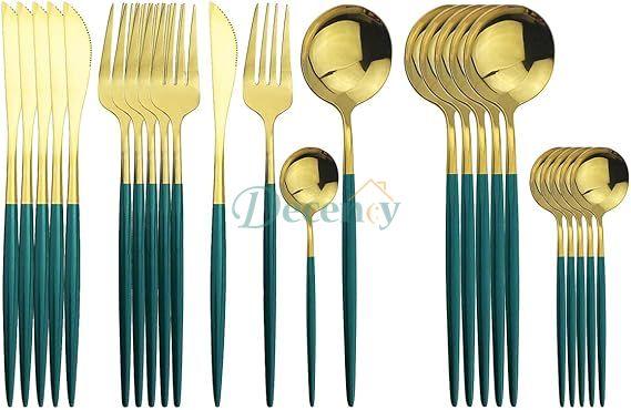 Luxury Polished Cutlery Set – 24 Pcs Set- (Green & Golden)