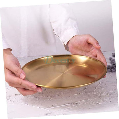 Royal Dine Round Golden Plate – Elegant Serving & Dining Tableware
