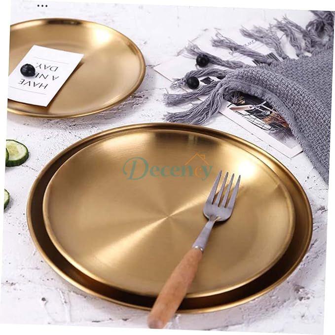 Royal Dine Round Golden Plate – Elegant Serving & Dining Tableware