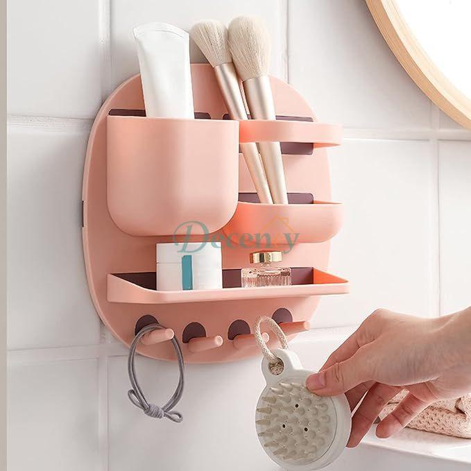 Bathroom Organizer Shelf Wall Mounted Storage Holder With Hooks