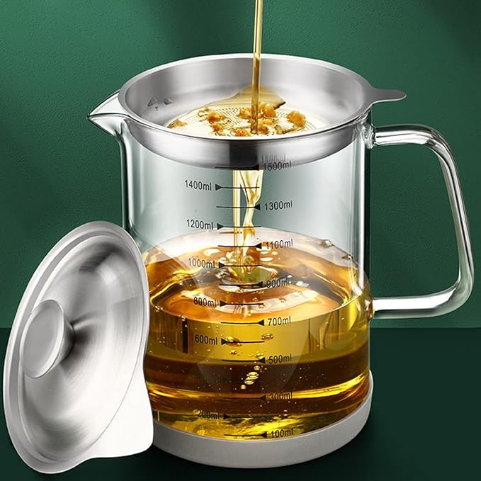 Oil Strainer Pot with Fine Mesh Strainer for Frying Oil Storage 1.2L
