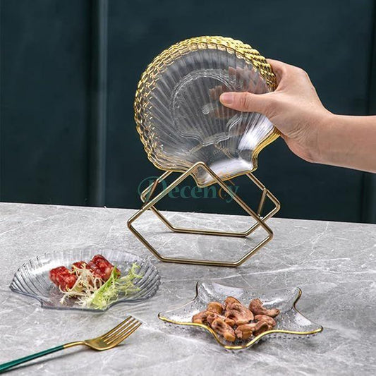 8 Pcs Acrylic Star Shape Dessert & Appetizer Plate Set w/ Gold Rim