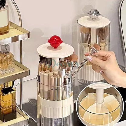 Automatic Lifting Clear Waterproof Dustproof Makeup Brushes Storage Organizer