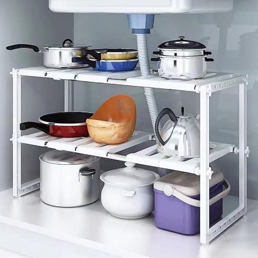 Under Sink 2 Tiers Expandable Kitchen Storage Multi-Functional Rack