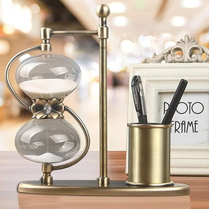 Metal Pen Holder Hourglass Timer