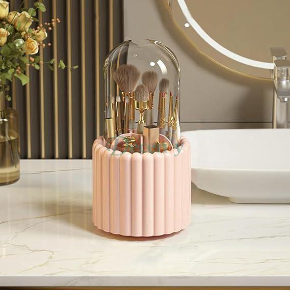 360° Dustproof Rotating Makeup Brush Set Holder with Lid