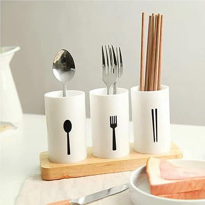 Cutlery holder wood tray plastic holder