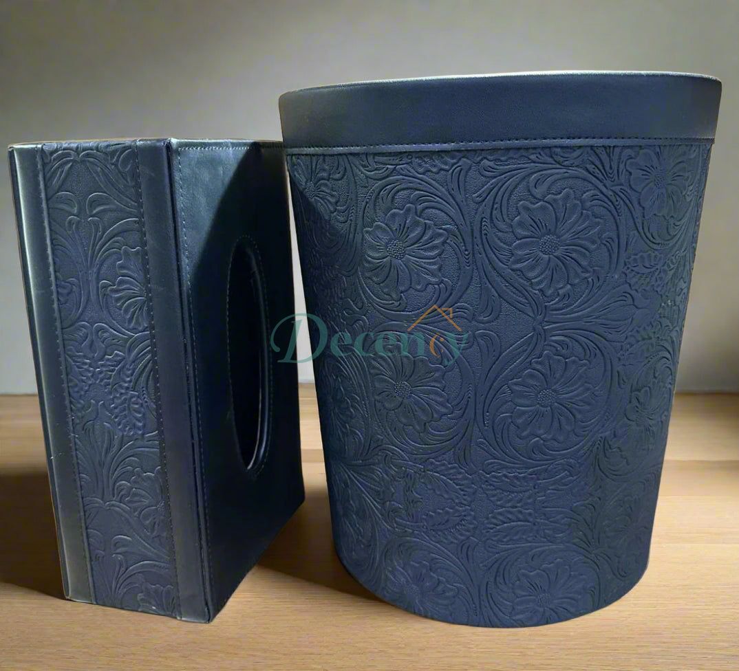 Elegant Faux Leather Tissue & Dustbin Set