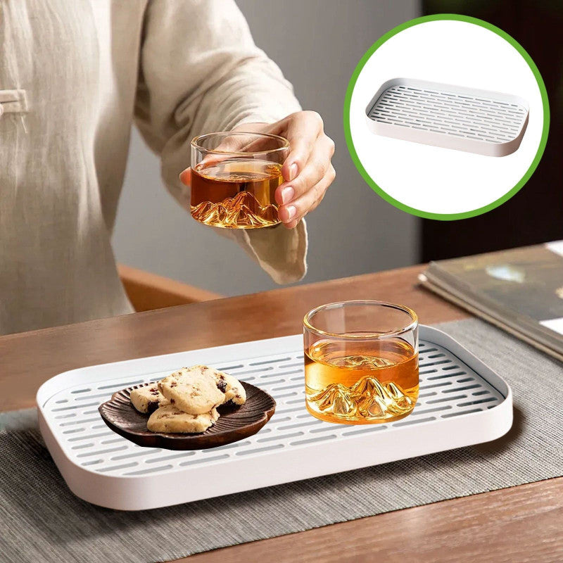 Double Layer Plastic Tea Tray with Drain Holes – Non-Slip Multi-Purpose Tray