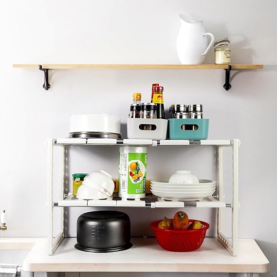 Under Sink 2 Tiers Expandable Kitchen Storage Multi-Functional Rack
