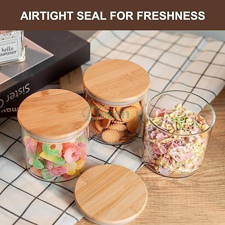 6 Pcs Clear Glass Food Canisters with Bamboo Lid Airtight