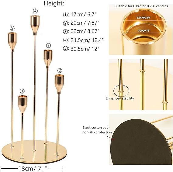 Gold Candlestick 5 Arm Candle Holder