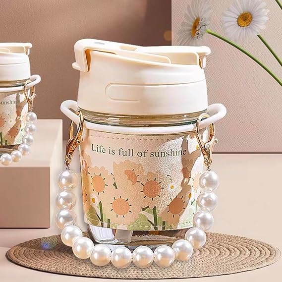 Water Cup with Pearl Bracelet and Straw