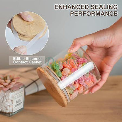 6 Pcs Clear Glass Food Canisters with Bamboo Lid Airtight