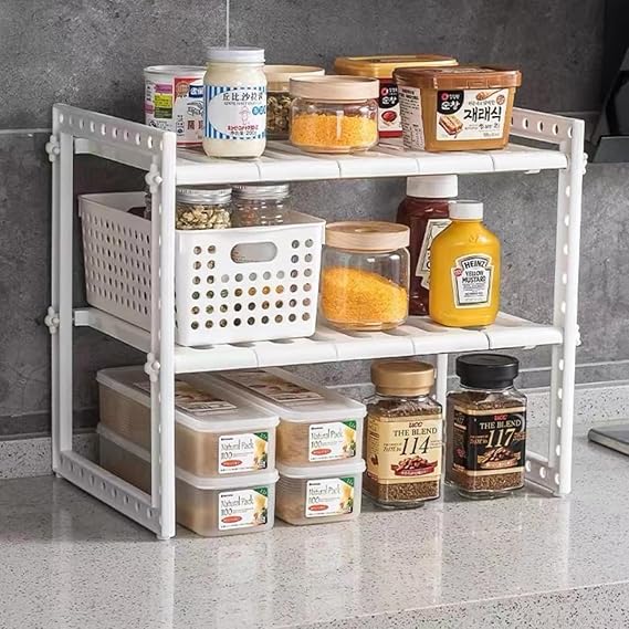 Under Sink 2 Tiers Expandable Kitchen Storage Multi-Functional Rack