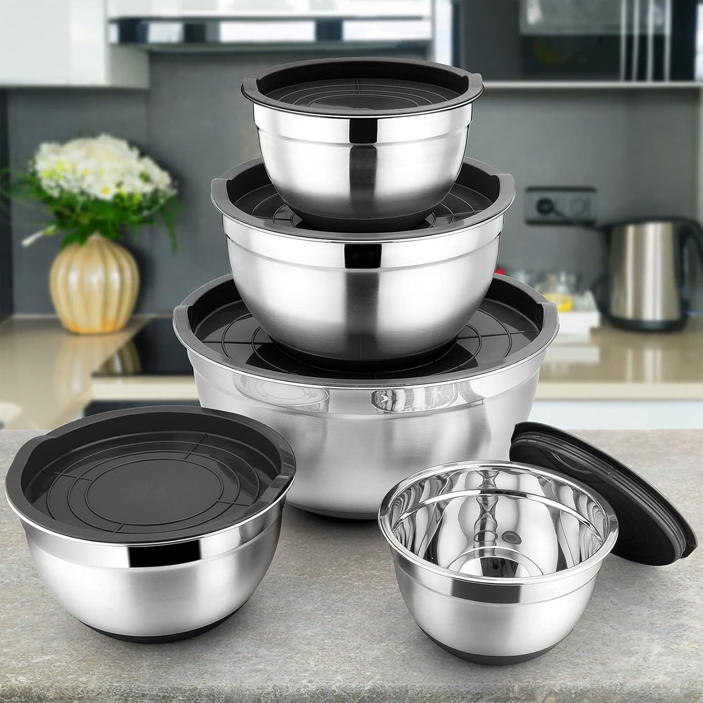 Stainless Steel Salad Bowls Set of 5 with Airtight Lid