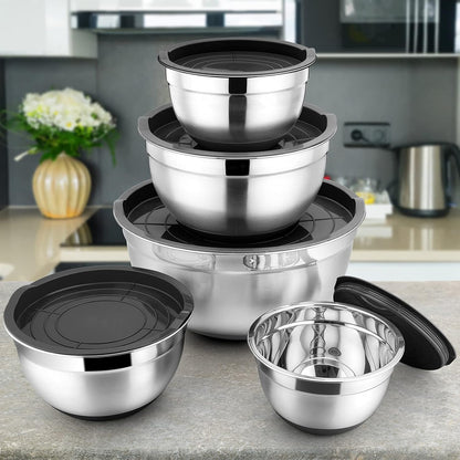 Stainless Steel Salad Bowls Set of 5 with Airtight Lid