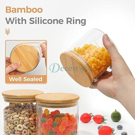6 Pcs Clear Glass Food Canisters with Bamboo Lid Airtight