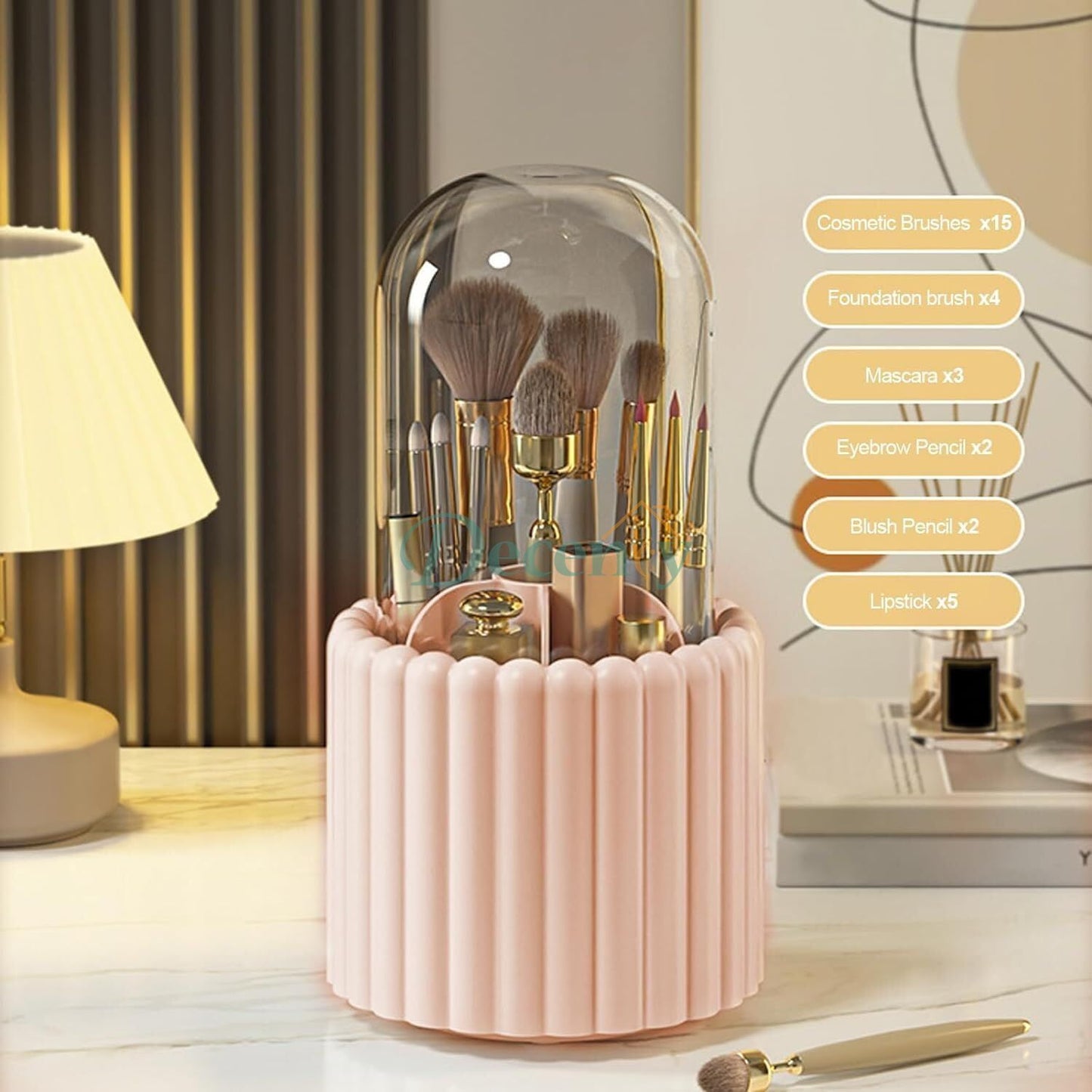 360° Dustproof Rotating Makeup Brush Set Holder with Lid