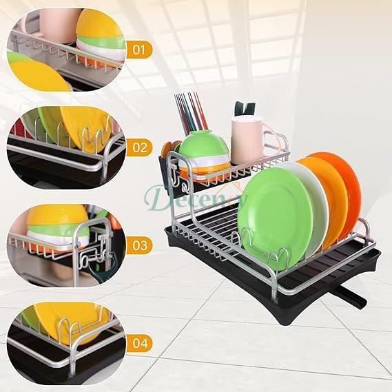2-Tier Dish Drying Rack for Counter, Stainless Steel Large Strainer