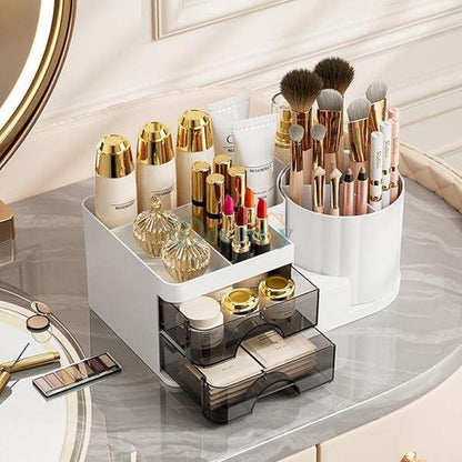 Multi-Compartment Desk & Vanity Organizer with Rotating & Drawer Storage
