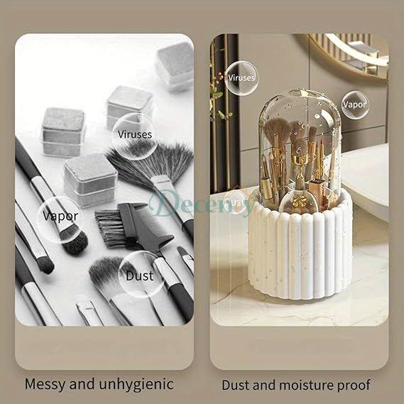 360° Dustproof Rotating Makeup Brush Set Holder with Lid