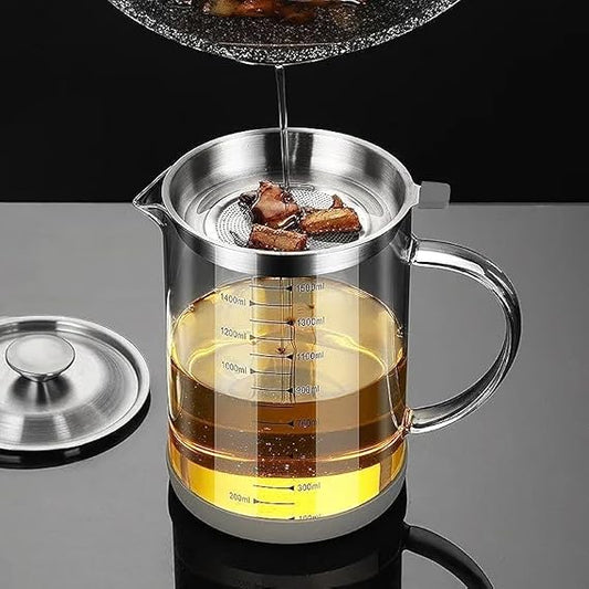 Oil Strainer Pot with Fine Mesh Strainer for Frying Oil Storage 1.2L