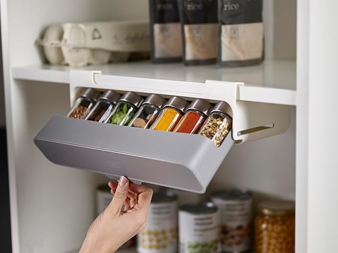 KitchenSpace Under-Shelf Spice Drawer – 6 Bottles Included